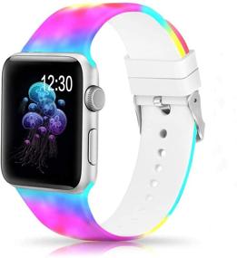 img 1 attached to 🌼 Солнечные флористические браслеты - Совместимы с Apple Watch Band 38 мм 40 мм, Мягкие силиконовые браслеты с непреходящим узором для спортивных сменных браслетов - для iWatch Series 6 5 4 3 2 1, размеры S/M M/L - Идеально подходят для женщин и мужчин