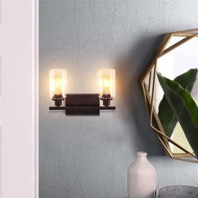 img 2 attached to 💡 Matte Black Vanity Light Fixtures for Bathroom - Modern Metal Wall Sconces with Clear Glass Shade, 2 Lights, E26 Bases Wall Lamp for Mirror, Living Room, Bedroom, Hallway