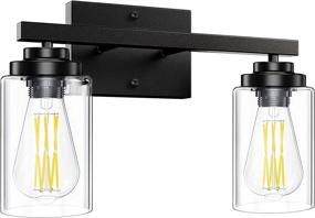 img 4 attached to 💡 Matte Black Vanity Light Fixtures for Bathroom - Modern Metal Wall Sconces with Clear Glass Shade, 2 Lights, E26 Bases Wall Lamp for Mirror, Living Room, Bedroom, Hallway