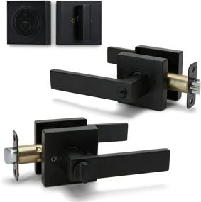 img 4 attached to 🚪 Matte Black Entry Lever Door Handle and Single Cylinder Deadbolt Lock Combo - Heavy Duty Square Locking Lever Set for Left or Right-Handed Doors - Interior/Exterior Door Levers