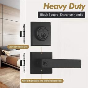 img 1 attached to 🚪 Matte Black Entry Lever Door Handle and Single Cylinder Deadbolt Lock Combo - Heavy Duty Square Locking Lever Set for Left or Right-Handed Doors - Interior/Exterior Door Levers