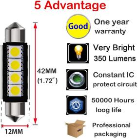 img 3 attached to 🚗 Botepon 4pcs 211-2 212-2 578 LED Festoon Bulb 42mm 5050 3SMD Canbus Error-Free for Car Interior Dome/Map/Trunk/License Plate Light in Red