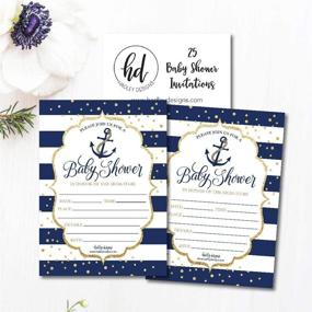 img 2 attached to Nautical Baby Shower Invitations - Navy Blue Gold Anchor Theme - Gender Neutral Reveal - Coed Twin Party Supplies