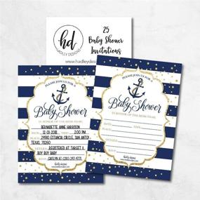 img 3 attached to Nautical Baby Shower Invitations - Navy Blue Gold Anchor Theme - Gender Neutral Reveal - Coed Twin Party Supplies