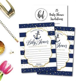 img 1 attached to Nautical Baby Shower Invitations - Navy Blue Gold Anchor Theme - Gender Neutral Reveal - Coed Twin Party Supplies