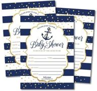nautical baby shower invitations - navy blue gold anchor theme - gender neutral reveal - coed twin party supplies logo