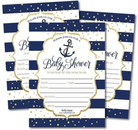 img 4 attached to Nautical Baby Shower Invitations - Navy Blue Gold Anchor Theme - Gender Neutral Reveal - Coed Twin Party Supplies