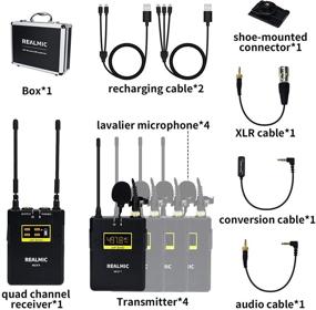 img 3 attached to 🎤 Профессиональный UHF лавальерный микрофон - беспроводная система MC9F с 32 каналами, 1 приемником и 4 передатчиками для камер Sony и Panasonic DSLR, видеокамер, записи видео на YouTube, интервью и многое другое.