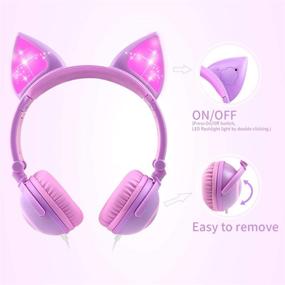 img 2 attached to 🐱 Esonstyle Kids Headphones Over Ear with LED Glowing Cat Ears, Safe Wired Kids Headsets Limited to 85dB Volume, Food Grade Silicone, 3.5mm Aux Jack, Cat-Inspired Design