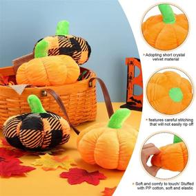 img 4 attached to 🎃 Set of 4 Plush Thanksgiving Pumpkin Toys - Stuffed Throw Pillows for Couch, Soft Halloween Sofa Cushions, Autumn Fall Decorations (6.3 Inch) Vibrant Pattern