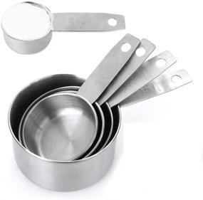 img 3 attached to 🥄 5 Piece Stainless Steel Measuring Cups Set - Kitchen Safe, Reusable 304 Stainless Steel with Heavy Duty Ergonomic Handle and Ring Connector for Dry & Liquid Ingredients