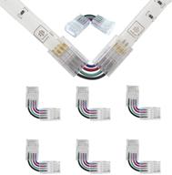 🔌 6 packs of cenozoic l shape 4-pin rgb led connectors: 10mm wide right angle corner solderless adapter terminal extension for 5050 smd rgb led light strips логотип