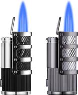 windproof triple jet flame torch lighter for cigars - set of 2, with puncher - ideal gift for men, butane not included logo