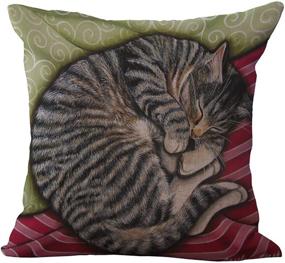 img 4 attached to 🐱 Linen Blend Sleepy Cats Pattern Cushion Cover Cotton Pillowslip Square Decorative Throw Pillow Case 18 X 18'' by ChezMax