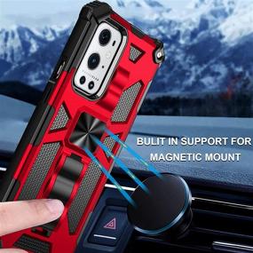 img 2 attached to 🔴 Чехол Ailiber OnePlus 9 Pro с защитным стеклом: магнитное автомобильное крепление, подставка, прочный ударопрочный бампер – Красный