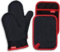 coziselect oven mitts and pot holders set: 500 f heat resistant gloves for kitchen cooking & grill - pure cotton & terrycloth lining (black, 4-piece set) logo