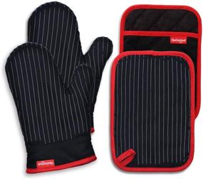 img 4 attached to Coziselect Oven Mitts and Pot Holders Set: 500 F Heat Resistant Gloves for Kitchen Cooking & Grill - Pure Cotton & Terrycloth Lining (Black, 4-Piece Set)