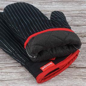 img 1 attached to Coziselect Oven Mitts and Pot Holders Set: 500 F Heat Resistant Gloves for Kitchen Cooking & Grill - Pure Cotton & Terrycloth Lining (Black, 4-Piece Set)