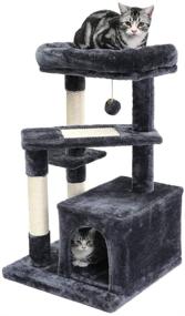 img 4 attached to 🐱 Premium SUPERJARE Cat Tree with Bonus Scratching Board, Plush Perch, and Dangling Ball - Pet Play Condo Furniture for Kittens and Cats