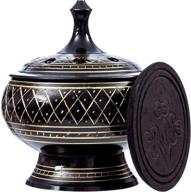 🎨 artistically carved brass burner with stunning solid black finish - 3.5 inches tall, including wood coaster logo