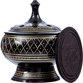 img 4 attached to 🎨 Artistically Carved Brass Burner with Stunning Solid Black Finish - 3.5 Inches Tall, Including Wood Coaster