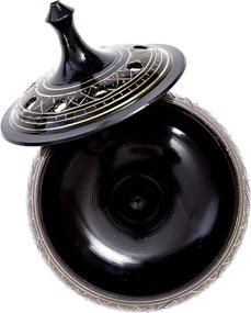 img 1 attached to 🎨 Artistically Carved Brass Burner with Stunning Solid Black Finish - 3.5 Inches Tall, Including Wood Coaster