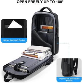 img 2 attached to FENRUIEN Рюкзак для ноутбука с жесткой оболочкой против кражи, 15,6 дюйма - Стройный, расширяемый деловой путешественнический мешок для мужчин - Черный, водонепроницаемый с USB-портом