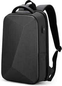 img 4 attached to FENRUIEN Рюкзак для ноутбука с жесткой оболочкой против кражи, 15,6 дюйма - Стройный, расширяемый деловой путешественнический мешок для мужчин - Черный, водонепроницаемый с USB-портом