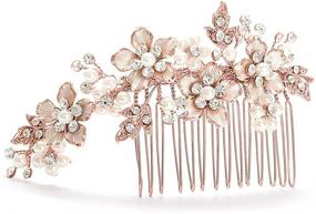 img 4 attached to 💍 Exquisite Mariell Handmade Brushed Rose Gold and Ivory Pearl Wedding Comb: Sparkling Crystal Jeweled Bridal Hair Accessory