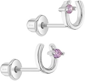 img 3 attached to 🎀 Fun and Stylish Pink Horseshoe Screw Back Earrings for Girls - 925 Sterling Silver with Cubic Zirconia Studs