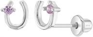 🎀 fun and stylish pink horseshoe screw back earrings for girls - 925 sterling silver with cubic zirconia studs logo