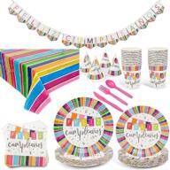 🎉 birthday party supplies - happy birthday decor set with plates, cups, napkins (24 guests) logo