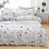 🐱 100% cotton twin cats duvet cover set by layenjoy - reversible black plaid with cartoon cats print on white - cute animal bedding for teens, boys, girls - no comforter included logo