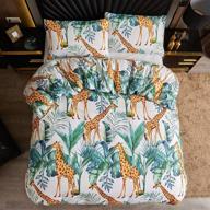 🦒 lamejor cartoon giraffe duvet cover set queen size - luxury soft bedding set with leaves design - comforter cover (1 duvet cover + 2 pillowcases) in white logo