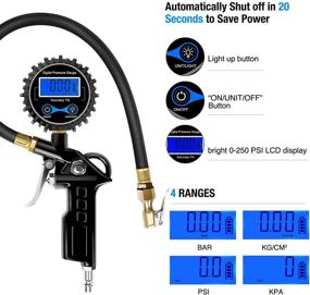 img 2 attached to 🔧 Nilight Цифровой манометр для шин Средний 250 PSI: Стойкая воздушная гильза и комплектующие для компрессора со резиновым шлангом, быстрым соединительным муфтой и дисплеем с разрешением 0,1.