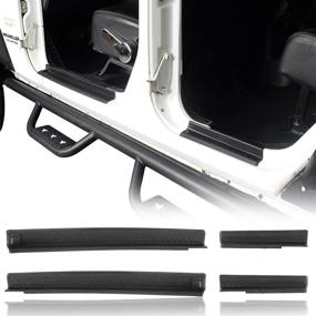 img 4 attached to Hooke Road Wrangler JK Door Sill Entry Guard Black Thresholds Kit - Compatible with Jeep JK Wrangler Unlimited 4-Door 07-18: Protect Your Jeep with Style!