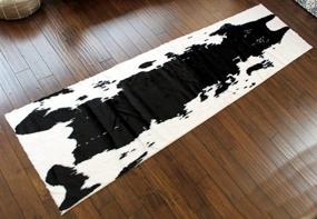 img 3 attached to 🐄 Masada Rugs: Black White Faux Fur Cowhide Area Rug (32x8.6) Runner - Stylish and Modern Accent Piece