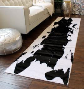 img 4 attached to 🐄 Masada Rugs: Black White Faux Fur Cowhide Area Rug (32x8.6) Runner - Stylish and Modern Accent Piece