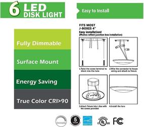 img 2 attached to 🔦 6-Pack Flush Mount Dimmable LED Disk Lights - 7.5" Diameter, 15W (120W Equivalent), 120V, 5000K Bright White, Wet Location Rated, ETL Listed - With White Trim - Suitable for 4/6" J-Box