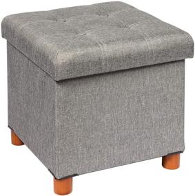 img 4 attached to 🪑 Versatile B FSOBEIIALEO Storage Ottoman: Tray, Foot Stools, Wooden Feet, and Linen Grey Cube Seat - 15 inches