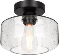 💡 800 lumen led bulb industrial semi flush mount ceiling light with seeded glass shade - farmhouse light fixture for hallway corridor kitchen bathroom bedroom passway logo