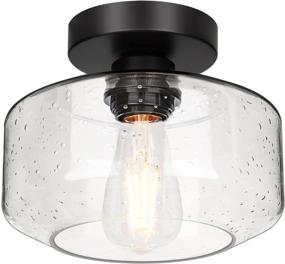 img 3 attached to 💡 800 Lumen LED Bulb Industrial Semi Flush Mount Ceiling Light with Seeded Glass Shade - Farmhouse Light Fixture for Hallway Corridor Kitchen Bathroom Bedroom Passway