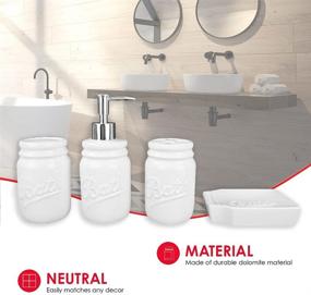 img 2 attached to Rustic Mason Jar Bathroom Accessories Set - 4 Piece, includes Lotion Pump Dispenser, Toothbrush Holder, Cup Tumbler, and Soap Dish | White