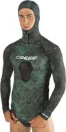 ultimate hunter equipment: cressi camouflage rash guard for scuba diving videomakers and spearfishing - hooded and crew-neck logo