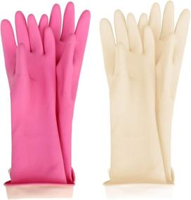 img 3 attached to 🧤 Versatile and Durable HOMSSEM Kids Waterproof Latex Cleaning Wash Gloves - Pink+Ivory 2Pack