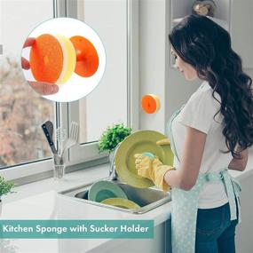 img 3 attached to 🧽 Non-Scratch Dish Sponge Set with Sucker Holder - Honglee Kitchen Sponges for Deep Cleaning, Dishwashing Heavy Duty Scouring Power - 2 Pack