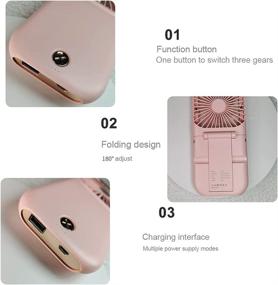 img 1 attached to SHENSINGLE Portable Handheld Fan with Hanging Neck Design - Foldable 3 in 1 Small Fan with Phone Stand, Power Bank Function, 3 Speeds, USB Charging - Cooling Fan with 3000mAh Battery Capacity for Home, Office, Travel (Pink)