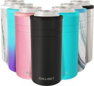 🍺 chillout life skinny can cooler: keep your slim beer & hard seltzer chilled - 12oz stainless steel tall triple insulated can drink holder, black - 1 pack logo