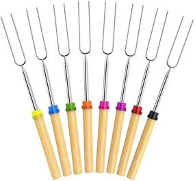 img 4 attached to 🔥 Chengchuang Marshmallow Roasting Sticks - Set of 8 Smores Skewers | 32-Inch Barbecue Forks with Wooden Handle | Telescoping Hot Dog Forks | Includes Portable Bags