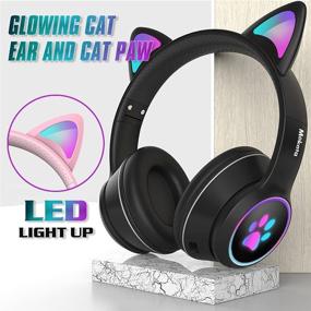 img 2 attached to 🎧 Mokata Gaming Bluetooth 5.0 Wireless Headphones Over Ear Cat LED Light Foldable Music Headset - Aux 3.5mm Mic - Adult & Kids - B12 Black